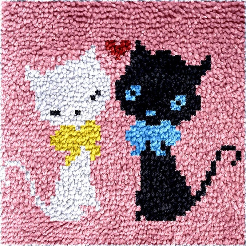 Numptain Latch Hook Kits for Adults,DIY Rug Crafts Cat Pattern Color Printed Canvas,Latch Hook Kits for Beginners Handmade Needlework Crafts Home Decoration,12"x12" - Image 1